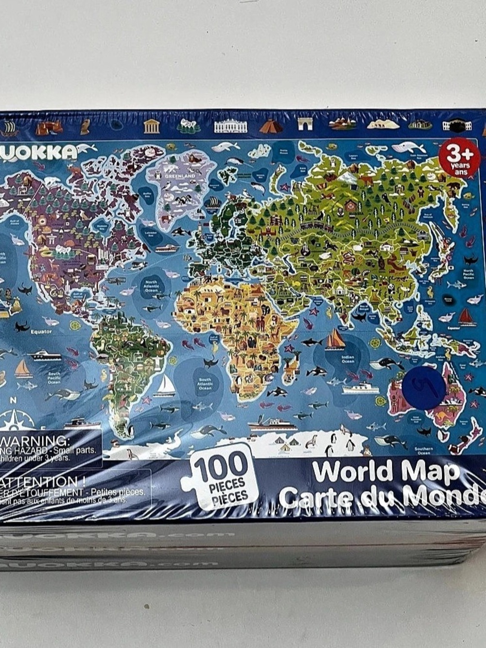 QUOKKA Kids 100 Piece Jigsaw Puzzle Set of 3 – World Map, USA & Space – New Seal